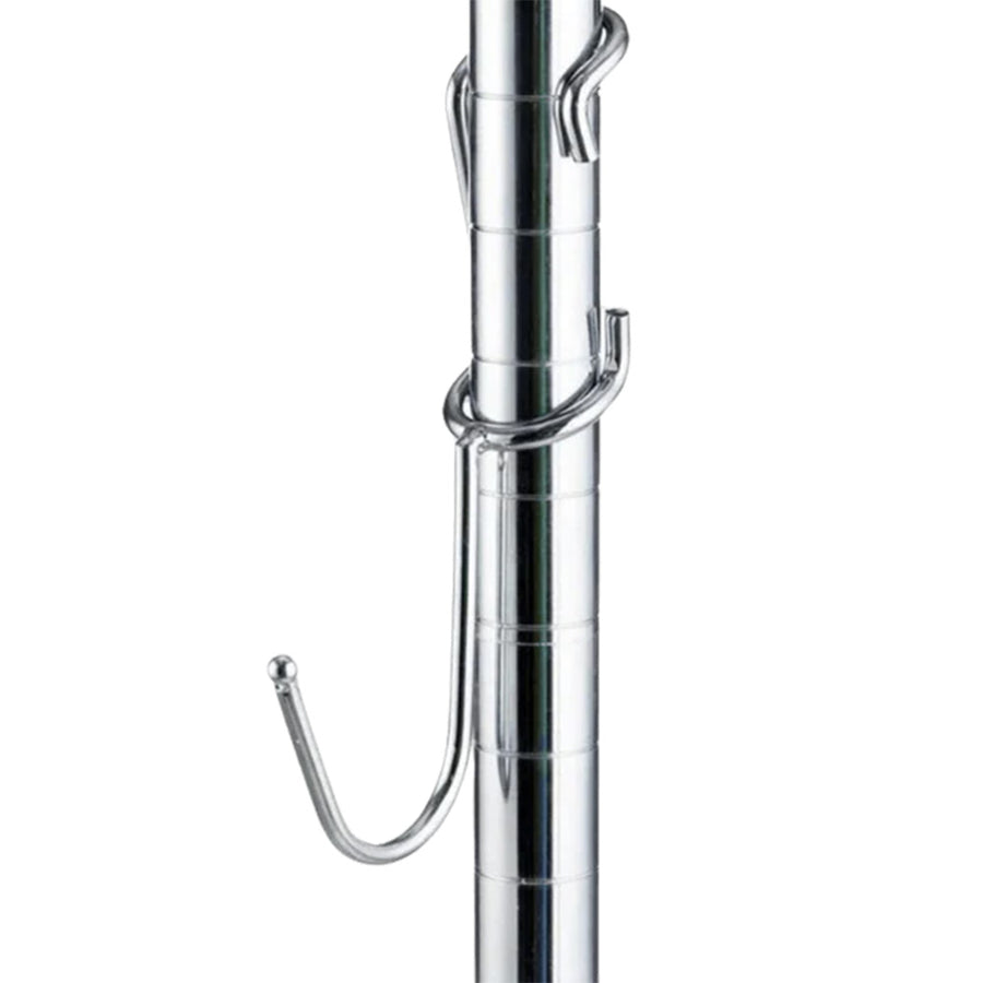 Chrome-plated steel J-style post hook mounted on a 1-inch diameter chrome wire shelving post.