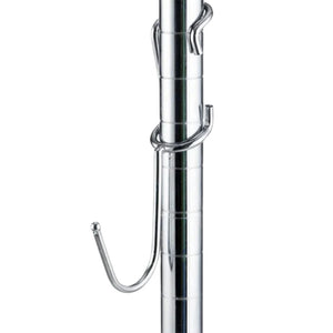 Chrome-plated steel J-style post hook mounted on a 1-inch diameter chrome wire shelving post.