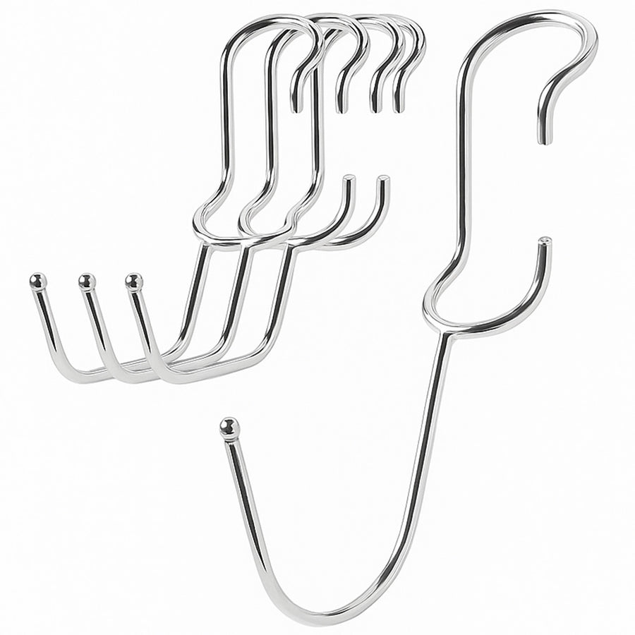 5-pack of chrome-plated steel J-style post hooks for 1-inch diameter wire shelving posts.