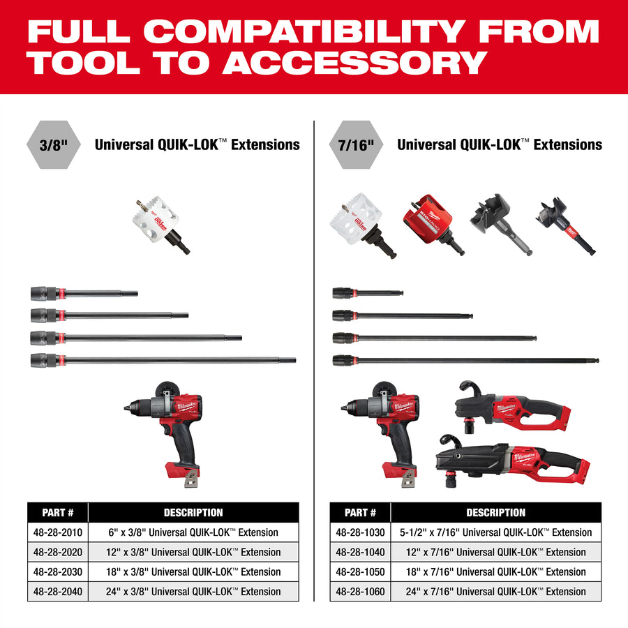 Milwaukee 12" x 3/8" Universal QUIK-LOK™ Extension (48-28-2020)
