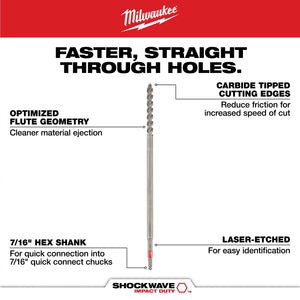 Milwaukee 9/16"x12" SHOCKWAVE™ IMPACT DUTY™ Lineman's Fiberglass Drill Bit (48-13-7703)