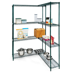 Green Wire Shelving Corner Unit