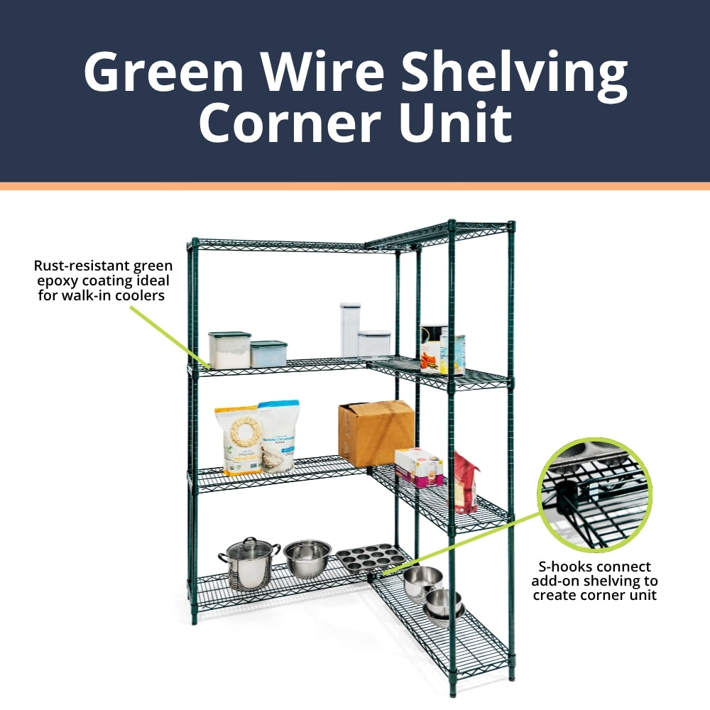 Green Wire Shelving Corner Unit