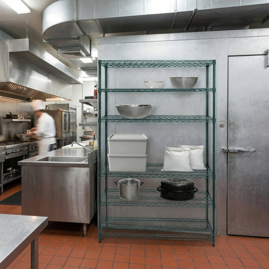6-Tier Green Wire Shelving Unit