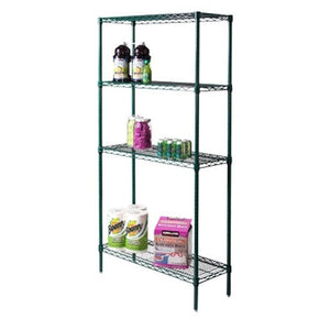 14"d Green Epoxy Wire Shelving with 4 Shelves