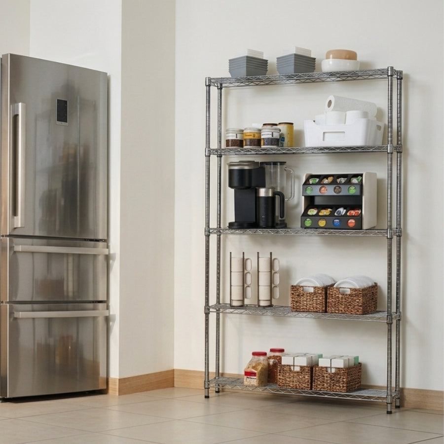 8"d x 48"w Chrome Wire Shelving w/ 5 Shelves