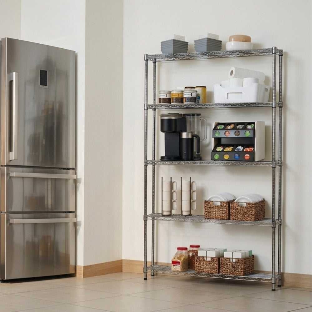 8"d x 48"w Chrome Wire Shelving w/ 5 Shelves