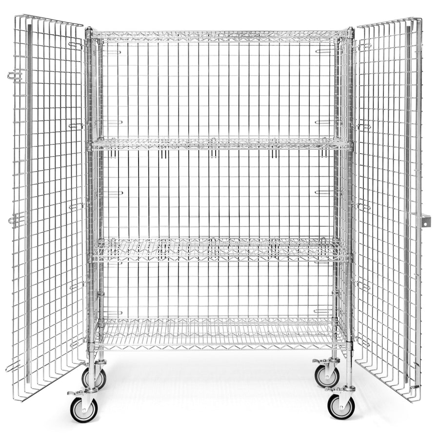 18"d Chrome Wire Security Carts with 2 Adjustable Shelves