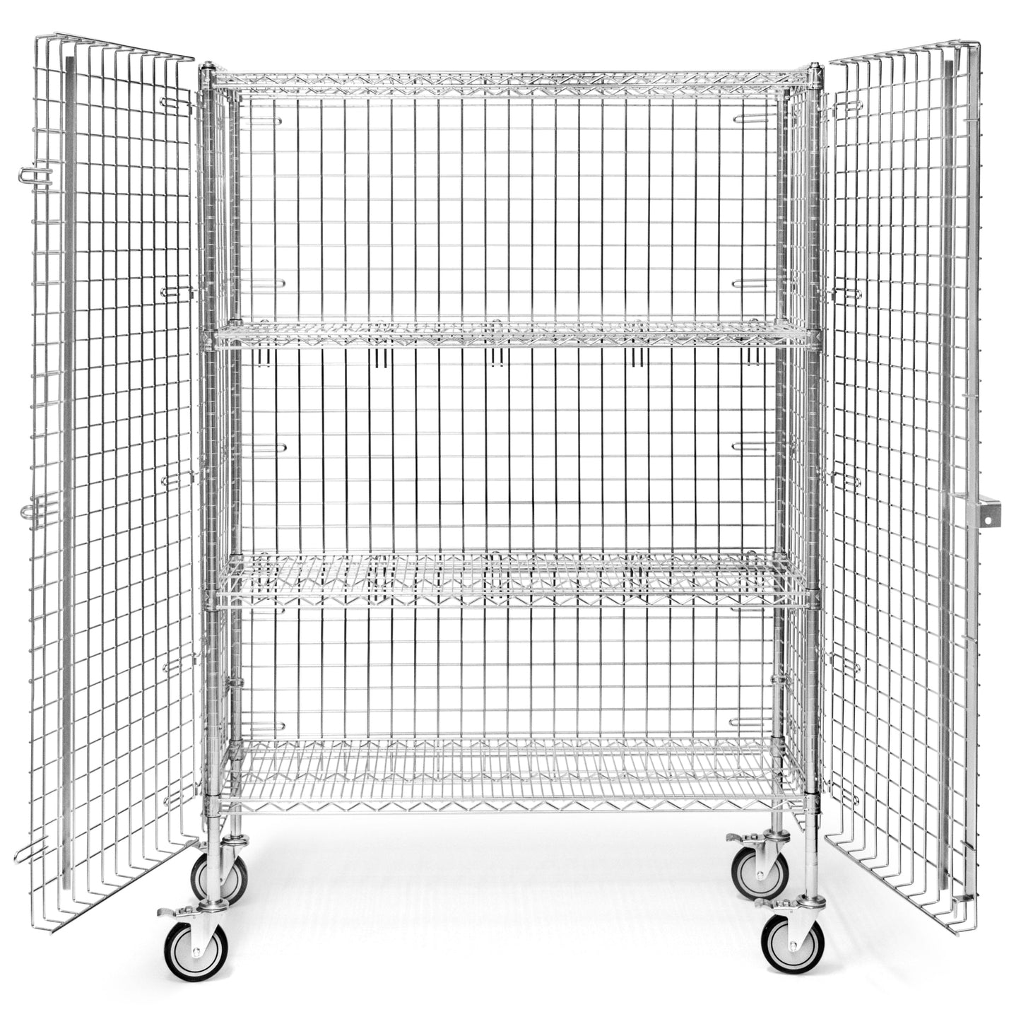 24"d Chrome Wire Security Carts with 2 Adjustable Shelves