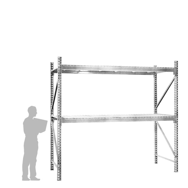 2-Tier Galvanized Teardrop Pallet Rack Starter Units w/ Wire Decking - 48
