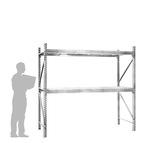 2-Tier Galvanized Teardrop Pallet Rack Starter Units w/ Wire Decking - 42