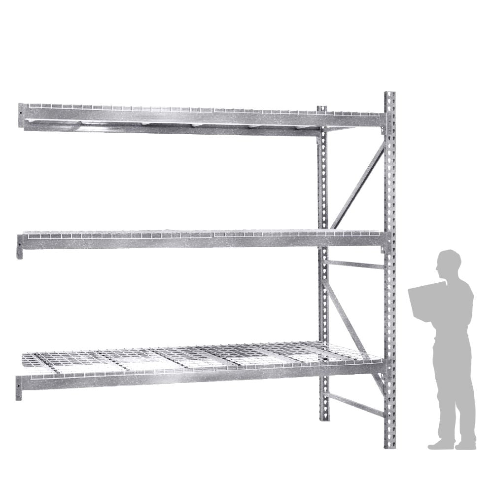 3-Tier Galvanized Teardrop Pallet Rack Add-On Units w/ Wire Decking - 42"d x 144"h