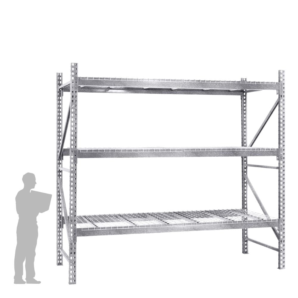 3-Tier Galvanized Teardrop Pallet Rack Starter Units w/ Wire Decking - 48"d x 144"h