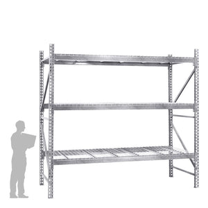 3-Tier Galvanized Teardrop Pallet Rack Starter Units w/ Wire Decking - 48"d x 144"h