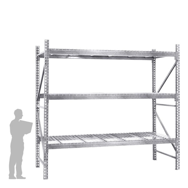 3-Tier Galvanized Teardrop Pallet Rack Starter Units w/ Wire Decking - 48