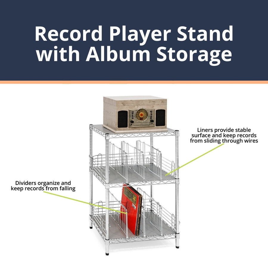 Record Player Stand with Album Storage