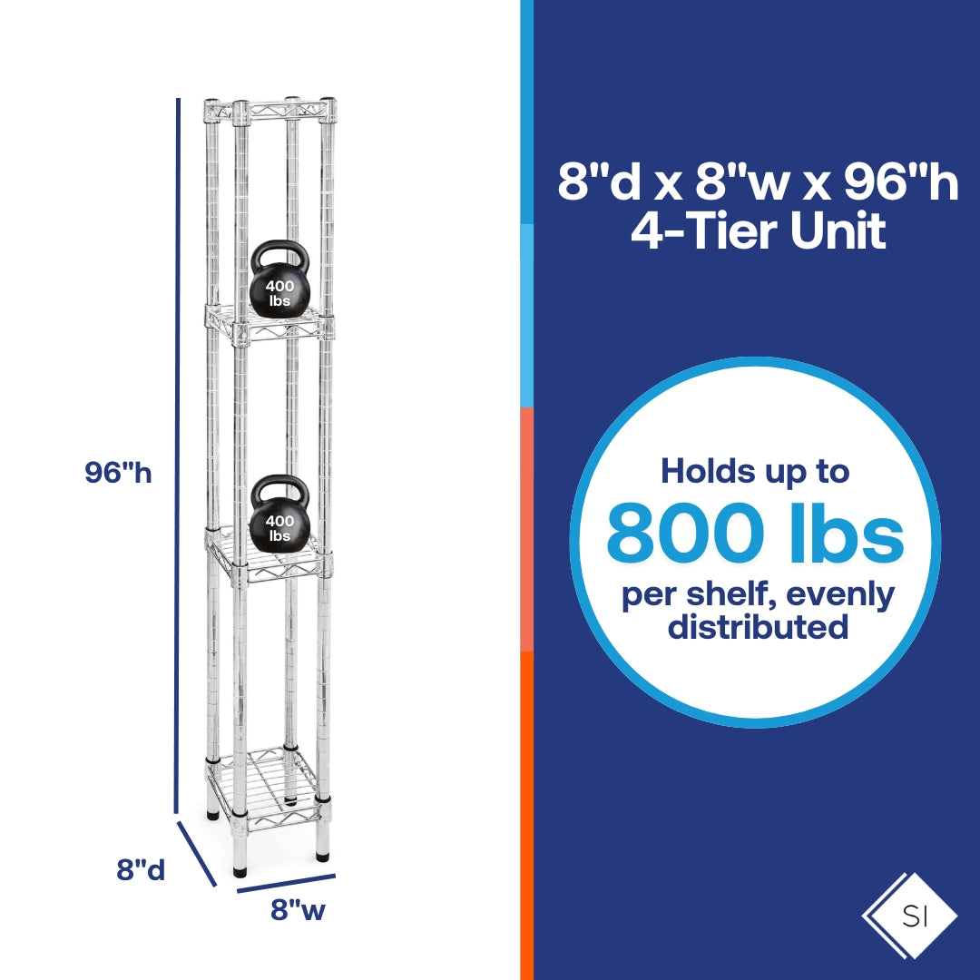8"d x 8"w Chrome Wire Shelving w/ 4 Shelves