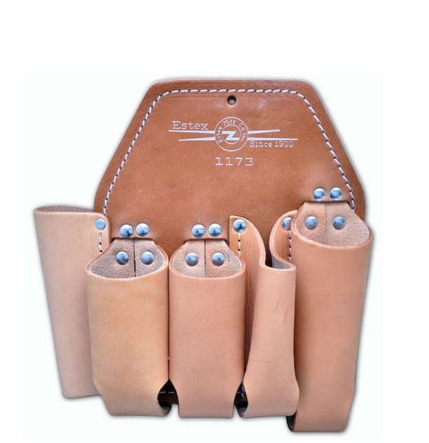 Estex Lineman's Leather Tool Pouch, 5-Pocket Double Backed for Extra Support Wrench/Screwdriver/2-Pliers/Ruler/Knife Snap 9"W X 10"H X 2"D (1173-S)