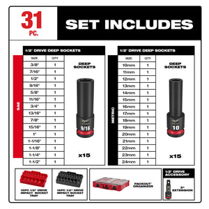 Milwaukee 31PC SHOCKWAVE™ Impact Duty Socket 1/2” Drive Set with PACKOUT™ (49-66-6806)