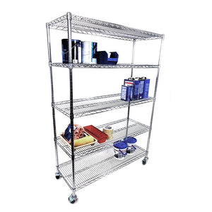 14"d x 36"w - 5-Shelf Chrome Wire Carts w/ 3" Casters