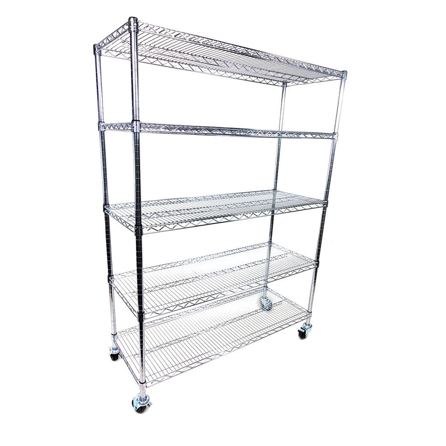 24"d x 42"w - 5-Shelf Chrome Wire Carts w/ 3" Casters