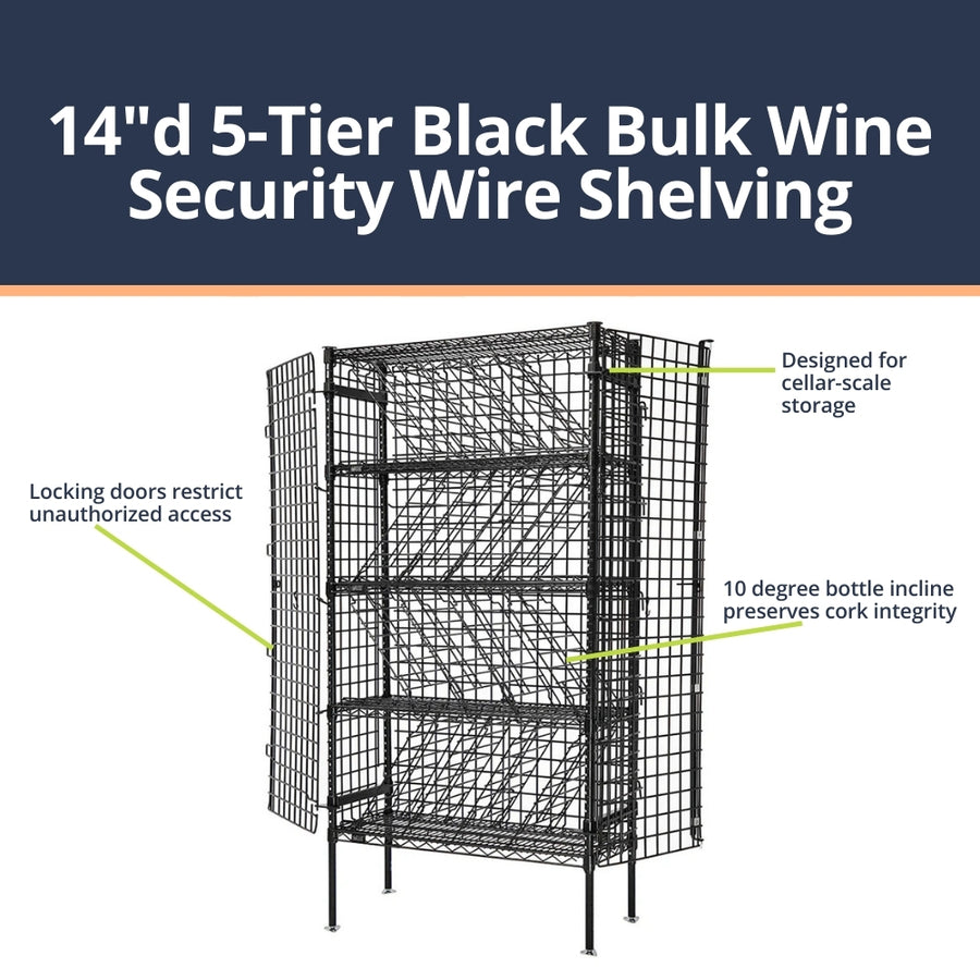 14"d 5-Tier Black Bulk Wine Security Wire Shelving