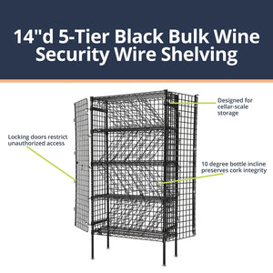14"d 5-Tier Black Bulk Wine Security Wire Shelving