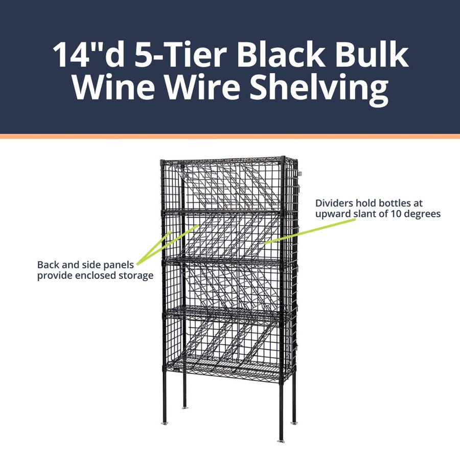 14"d 5-Tier Black Bulk Wine Wire Shelving