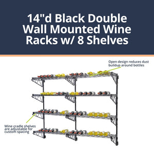 14"d Black Double Wall Mounted Wine Racks w/ 8 Shelves