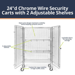 24"d Chrome Wire Security Carts with 2 Adjustable Shelves