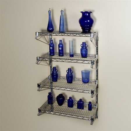 18"d Wall-Mounted Wire Shelving w/ 4 Shelves