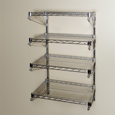 18"d Wall-Mounted Wire Shelving w/ 4 Shelves