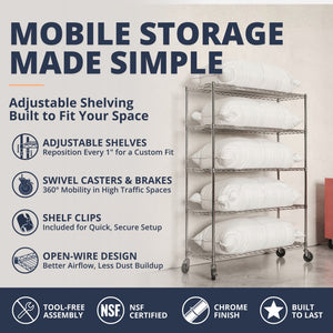 4-Shelf Chrome Wire Carts - 14"d x 48"w