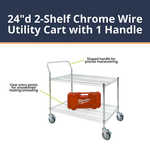 24"d 2-Shelf Chrome Wire Utility Cart with 1 Handle