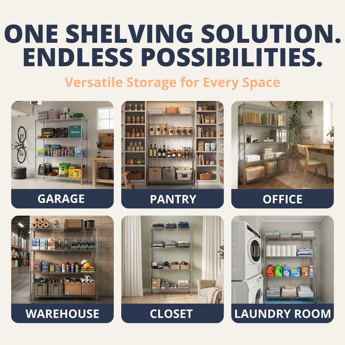 14"d x 24"w Chrome Wire Shelving w/ 4 Shelves