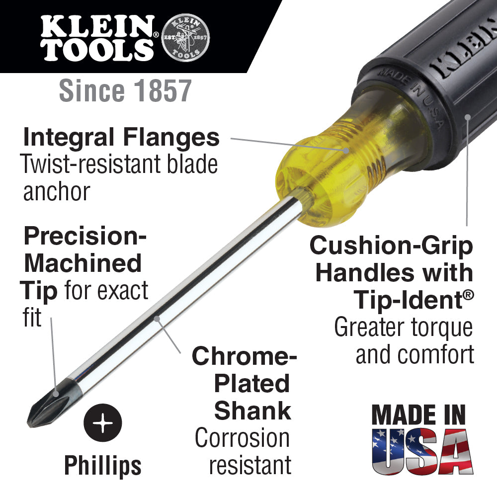 Klein #2 Phillips Screwdriver, 4-Inch Round Shank (603-4)