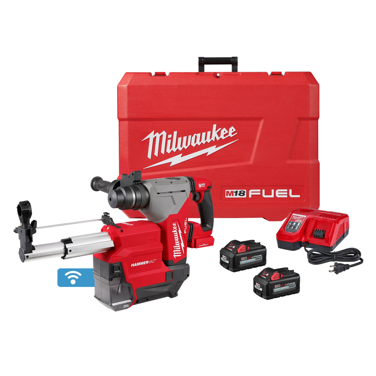 Milwaukee M18 FUEL 1-1/8" SDS Plus Rotary Hammer w/ ONE-KEY & HAMMERVAC Dust Extractor Kit (2915-22DE)