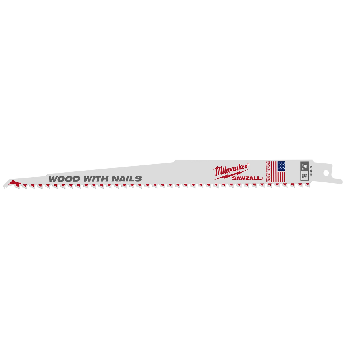 Milwaukee 9" 5 TPI SAWZALL Blade for Wood with Nails (5 PK) (48-00-5036)