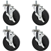 Rubber Threaded Casters with Brakes - 4pk