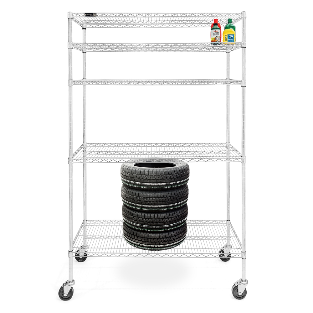 5-tier wire shelf with casters, outlet chrome