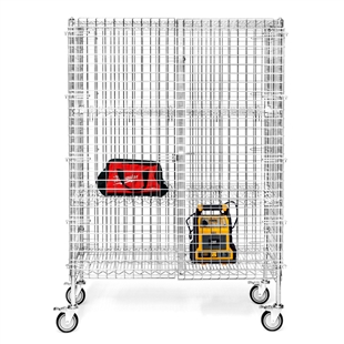 18"d Chrome Wire Security Carts w/ 2 Adjustable Shelves