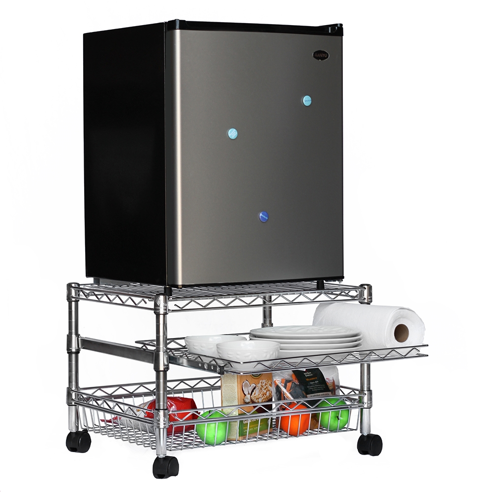 Small Portable Mini Fridge Storage Cart with Wheels and Drawers
